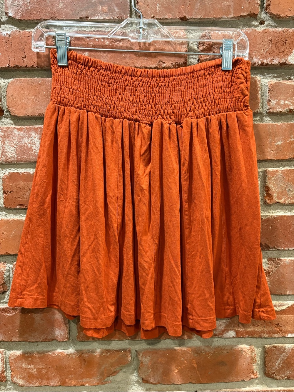 Earthbound Trading Co Rust Orange Smocked Waist Tiered Mini Skirt